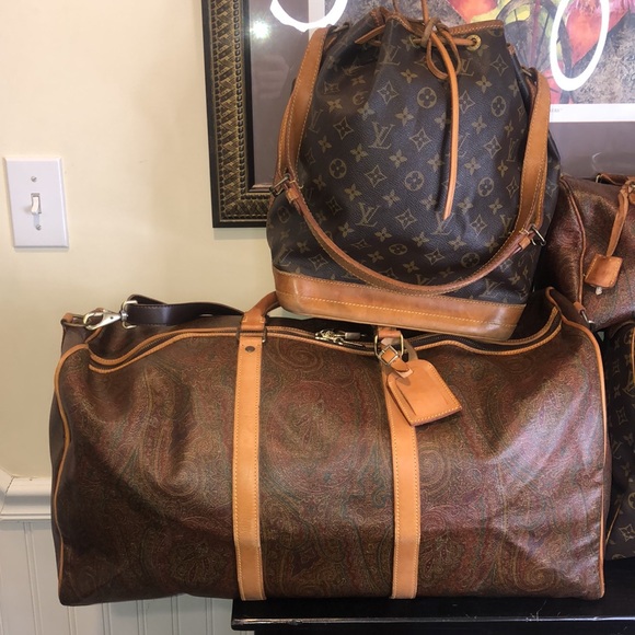 M ETRO MILANO Paisley Coated Canvas Vachetta Leather Boston Travel Bag 60 - Picture 7 of 14